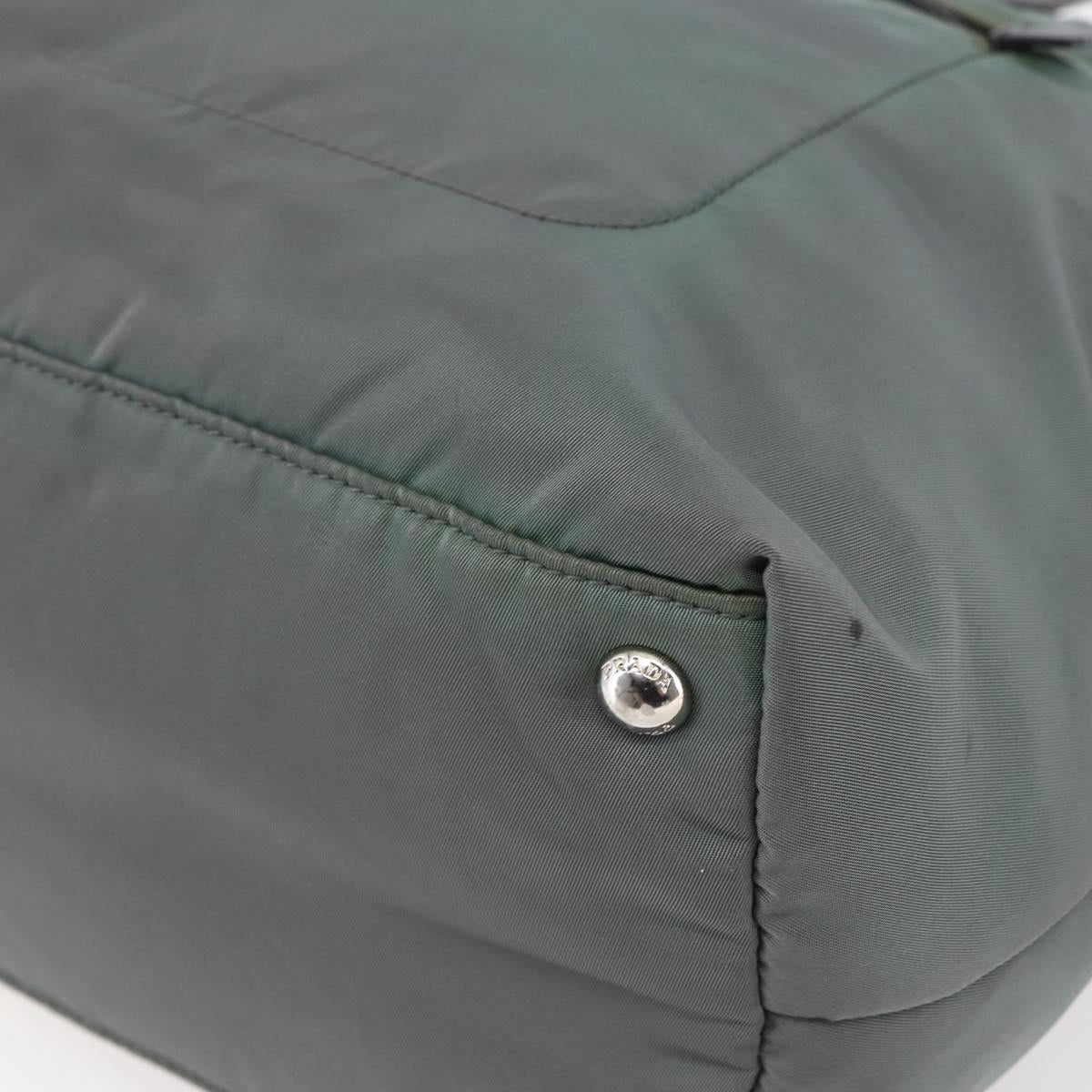 PRADA Tote Bag Nylon Khaki Silver Auth 146817