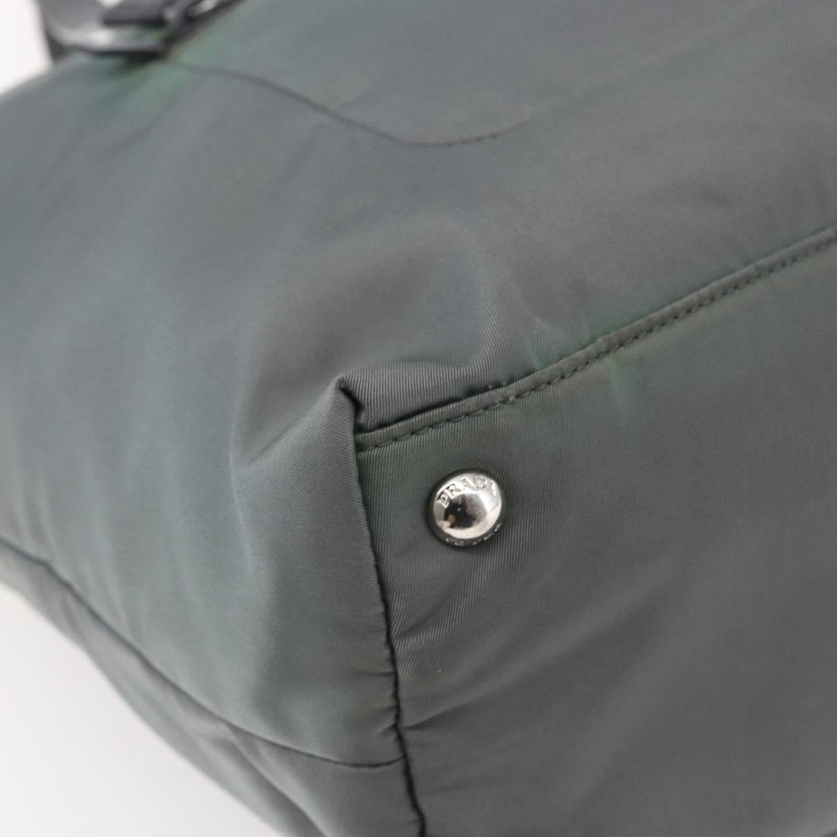 PRADA Tote Bag Nylon Khaki Silver Auth 146817