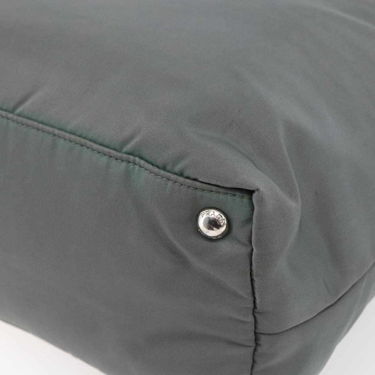 PRADA Tote Bag Nylon Khaki Silver Auth 146817