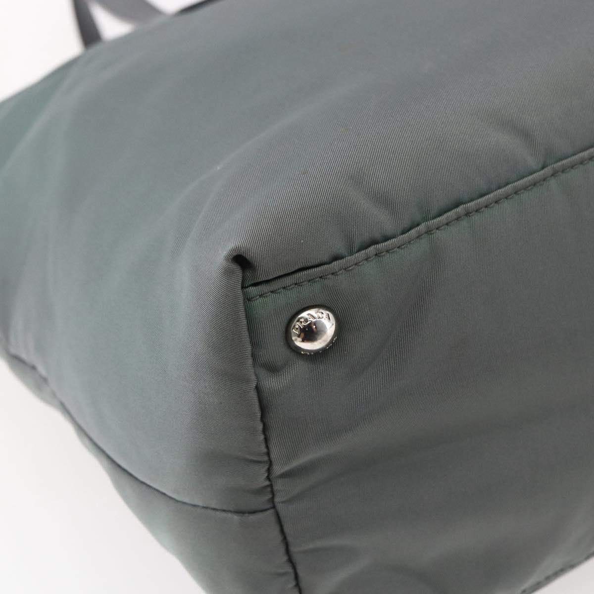 PRADA Tote Bag Nylon Khaki Silver Auth 146817