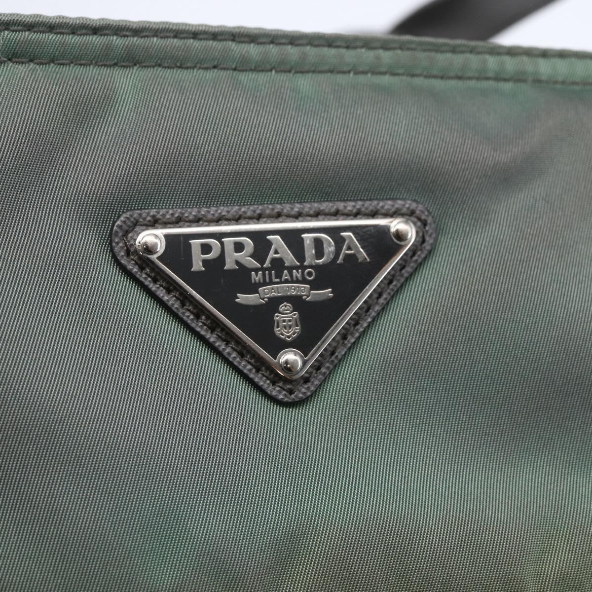 PRADA Tote Bag Nylon Khaki Silver Auth 146817