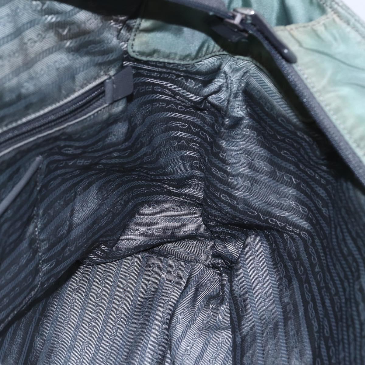 PRADA Tote Bag Nylon Khaki Silver Auth 146817