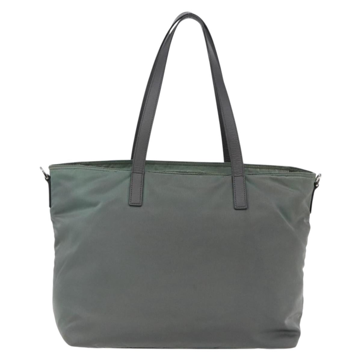 PRADA Tote Bag Nylon Khaki Silver Auth 146817