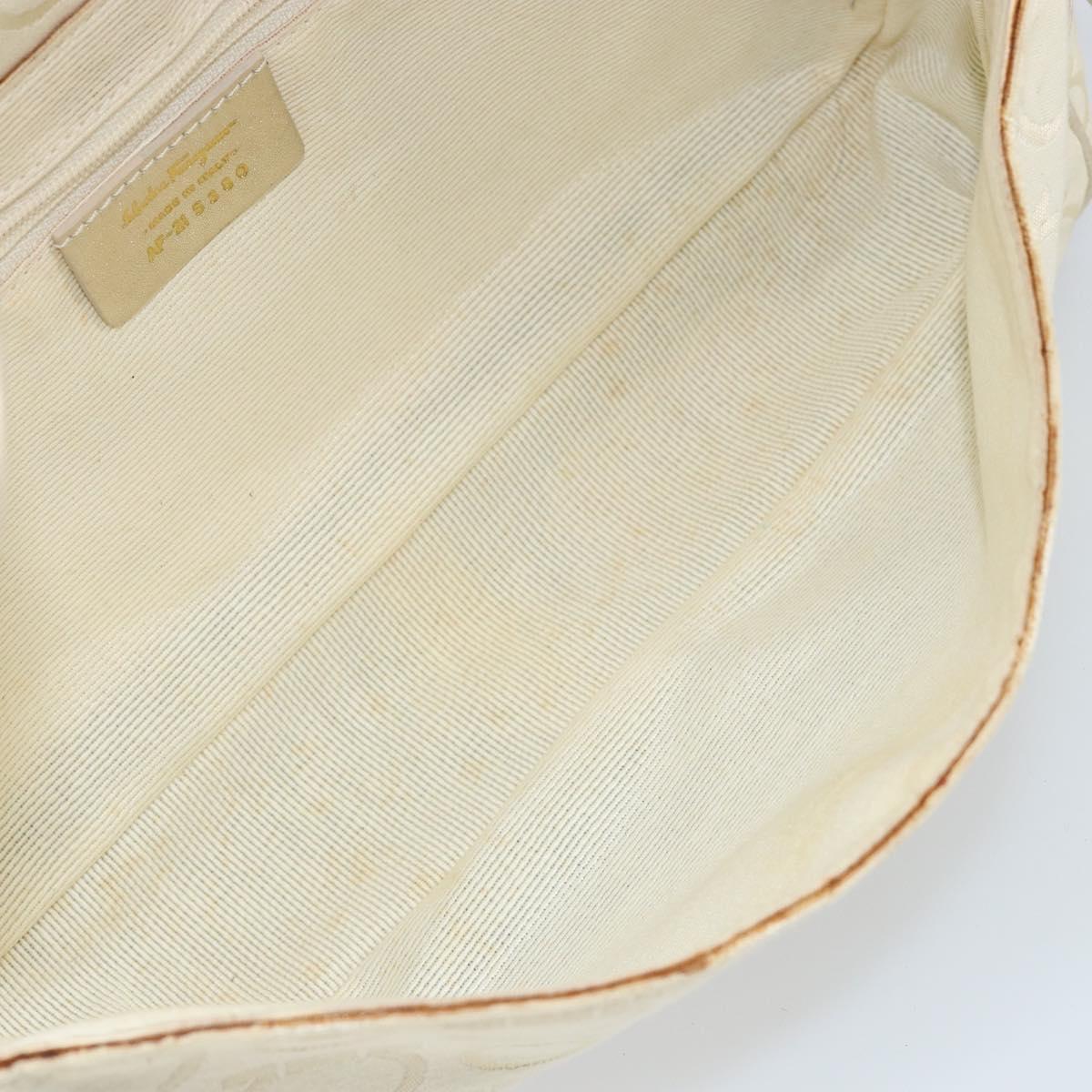 Salvatore Ferragamo Gancini Shoulder Bag Canvas Beige Gold Auth 146818
