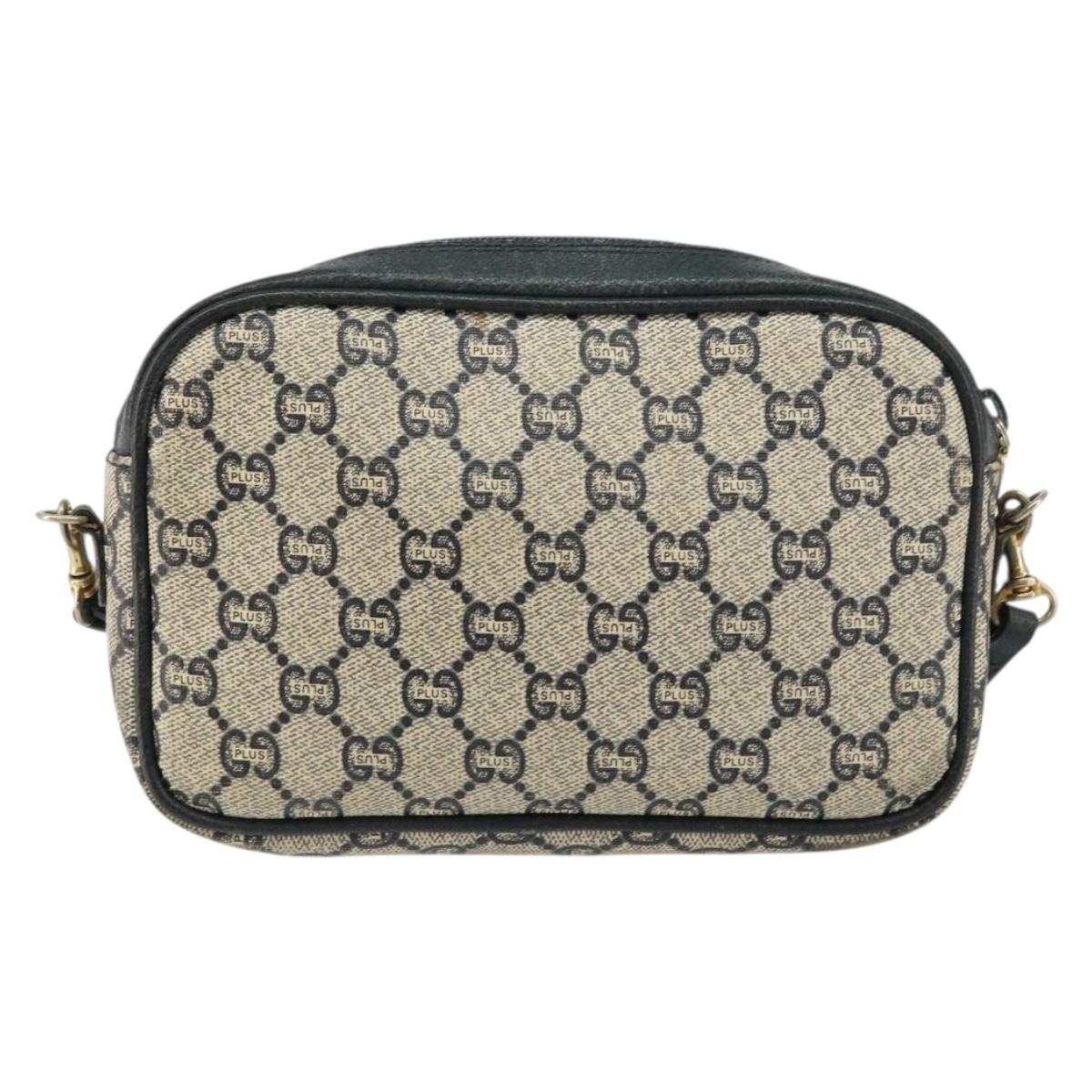 GUCCI GG Plus Supreme Shoulder Bag PVC Navy Gold Auth 146819