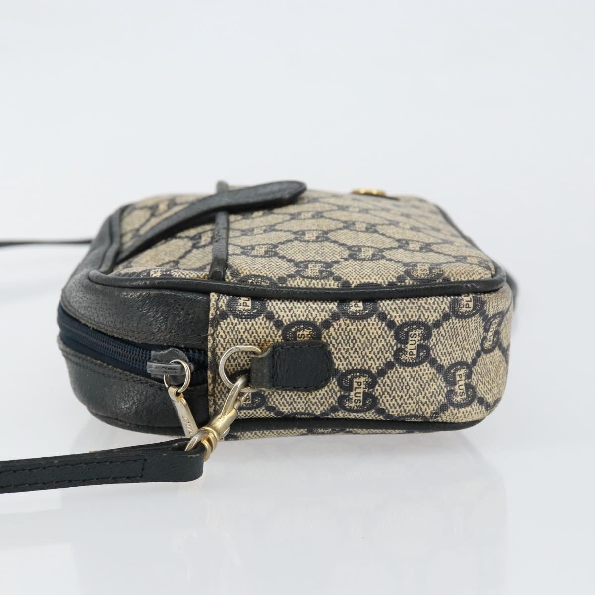 GUCCI GG Plus Supreme Shoulder Bag PVC Navy Gold Auth 146819