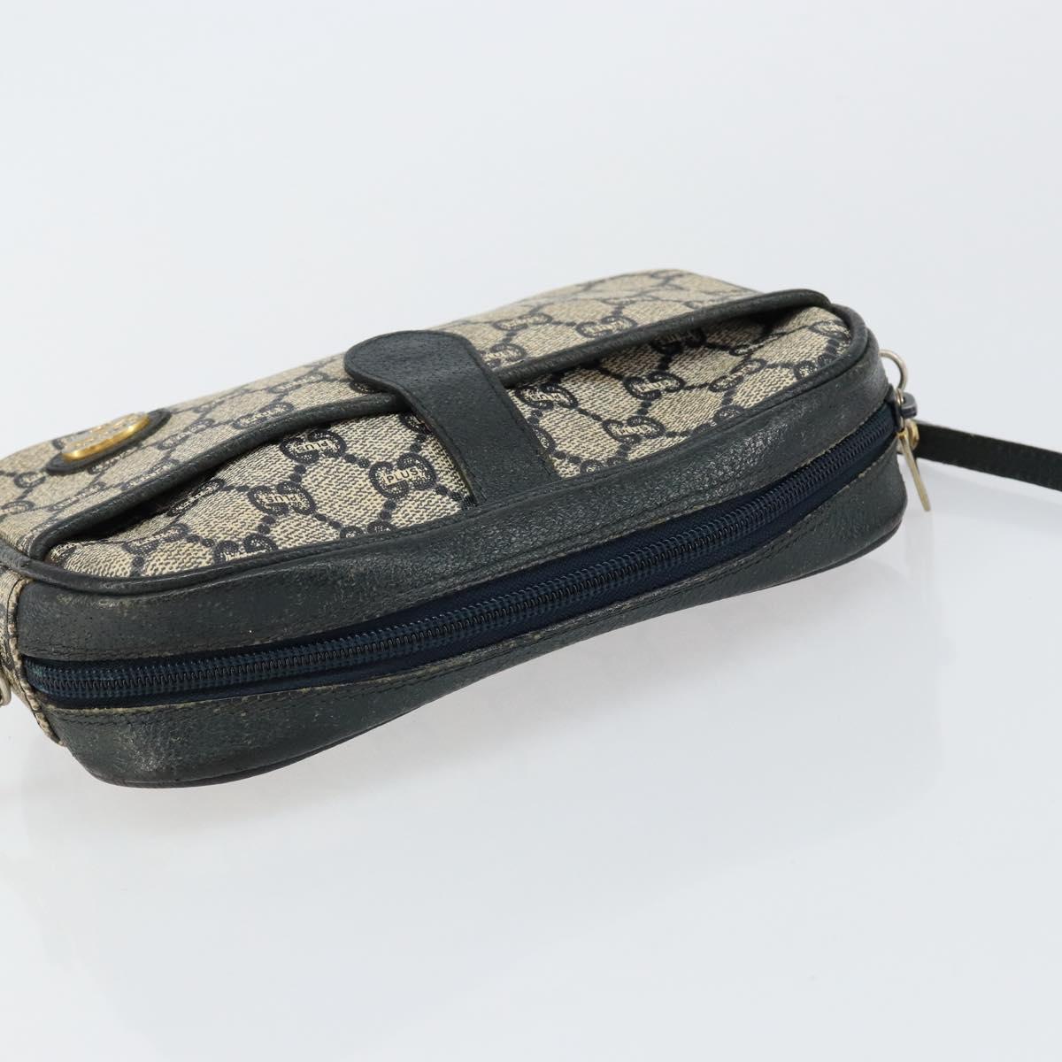 GUCCI GG Plus Supreme Shoulder Bag PVC Navy Gold Auth 146819