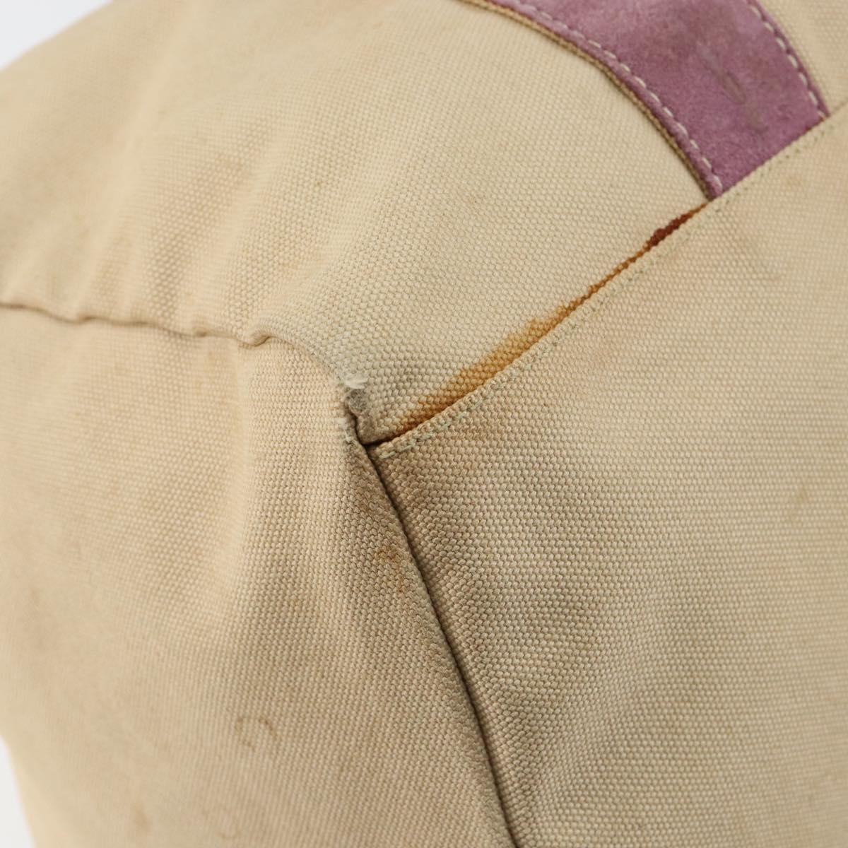 PRADA Hand Bag Canvas Beige Silver Auth 146820