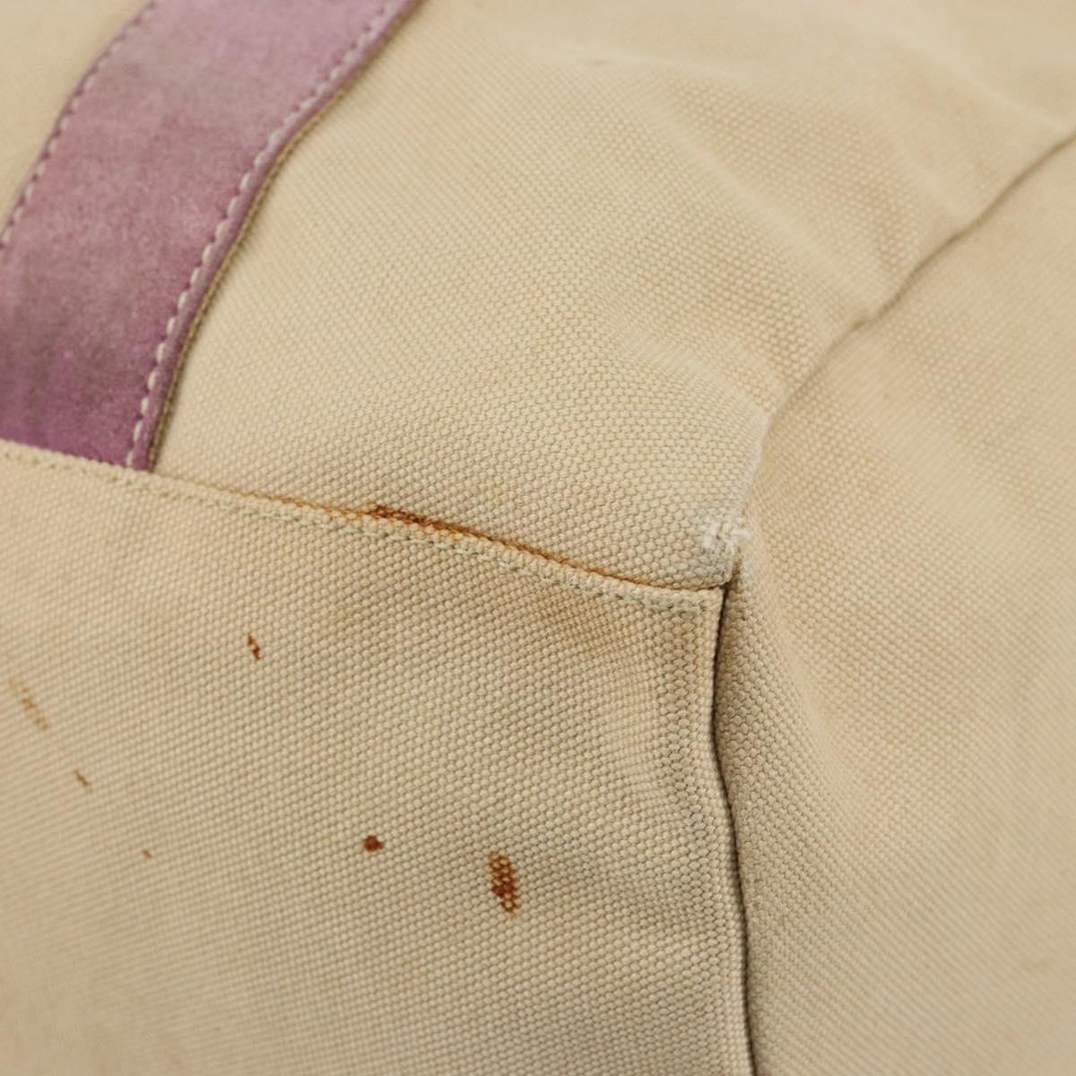 PRADA Hand Bag Canvas Beige Silver Auth 146820