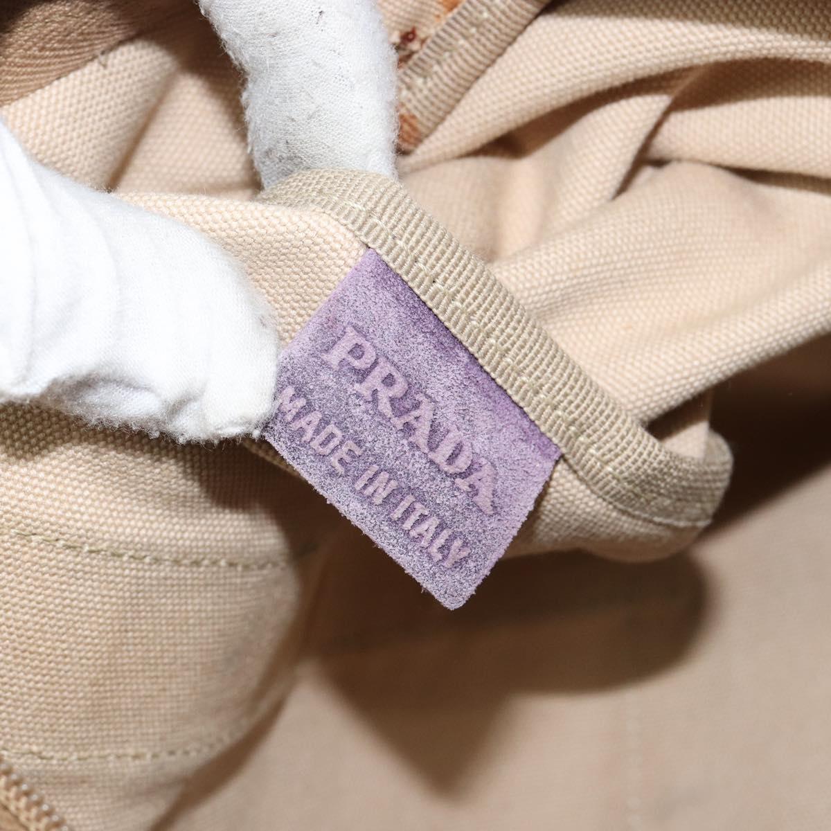 PRADA Hand Bag Canvas Beige Silver Auth 146820