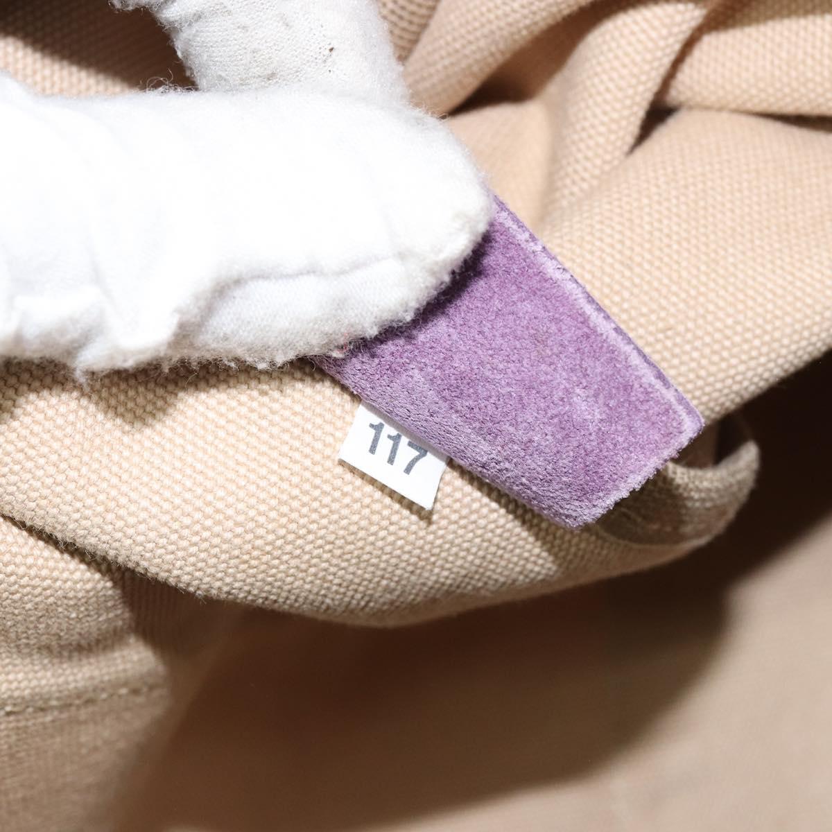 PRADA Hand Bag Canvas Beige Silver Auth 146820