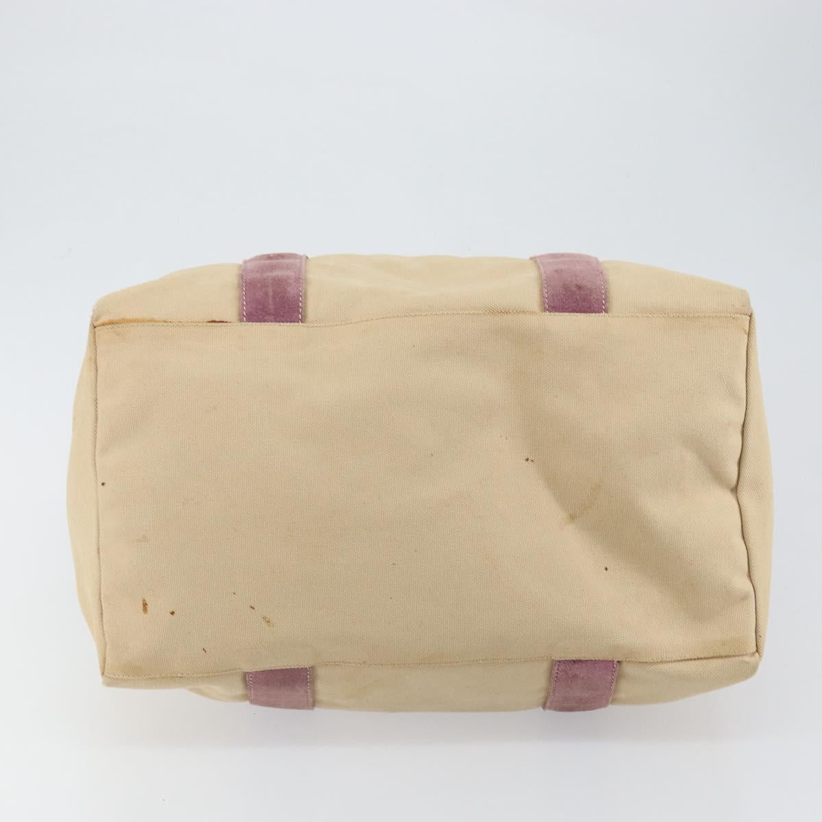 PRADA Hand Bag Canvas Beige Silver Auth 146820