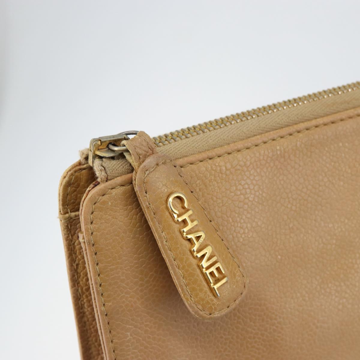CHANEL COCO Mark Document case Clutch Bag Caviar Skin Beige Gold CC Auth 146822