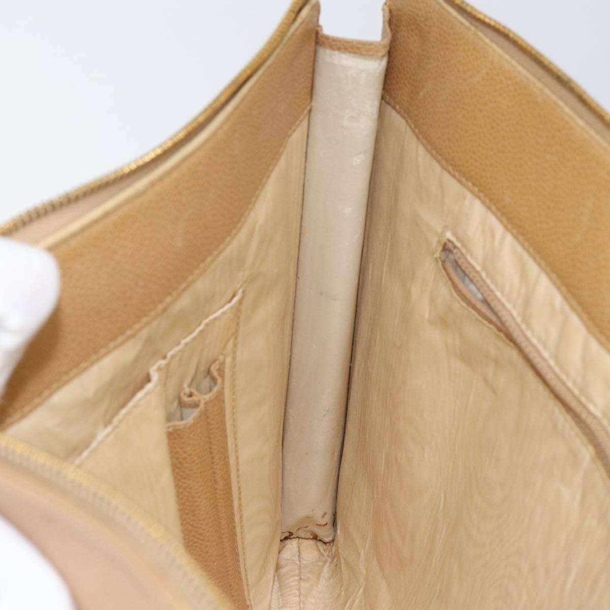 CHANEL COCO Mark Document case Clutch Bag Caviar Skin Beige Gold CC Auth 146822