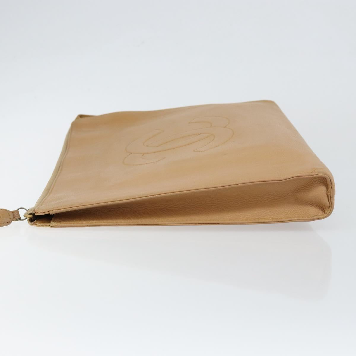 CHANEL COCO Mark Document case Clutch Bag Caviar Skin Beige Gold CC Auth 146822