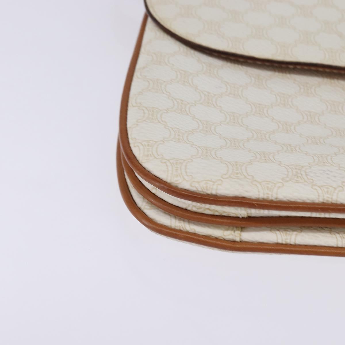 CELINE Macadam Canvas Shoulder Bag PVC Leather White Gold Auth 146823