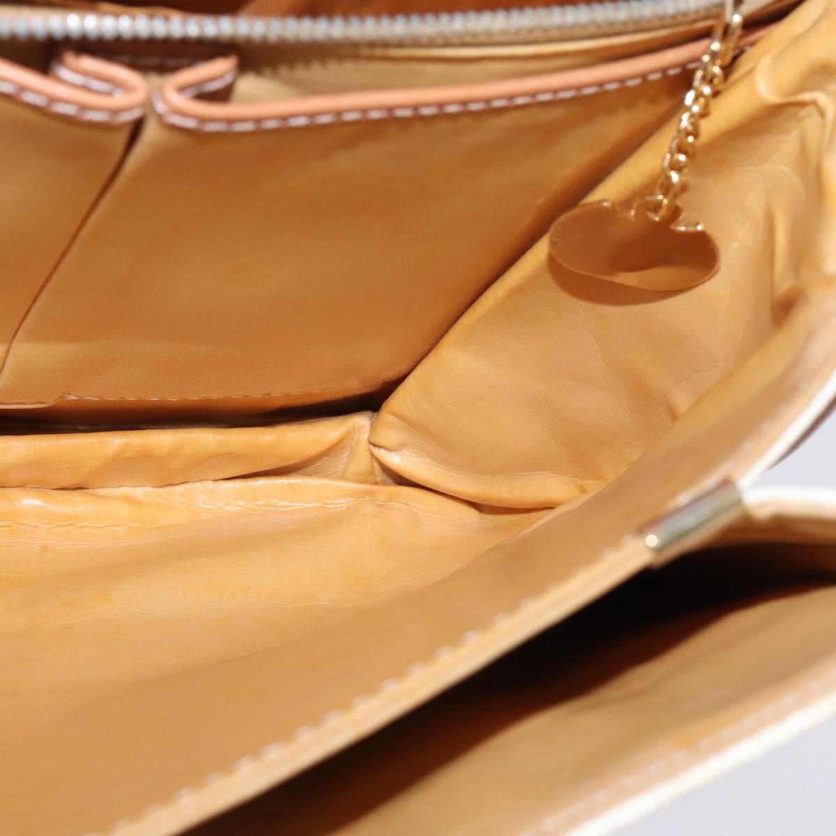 CELINE Macadam Canvas Shoulder Bag PVC Leather White Gold Auth 146823