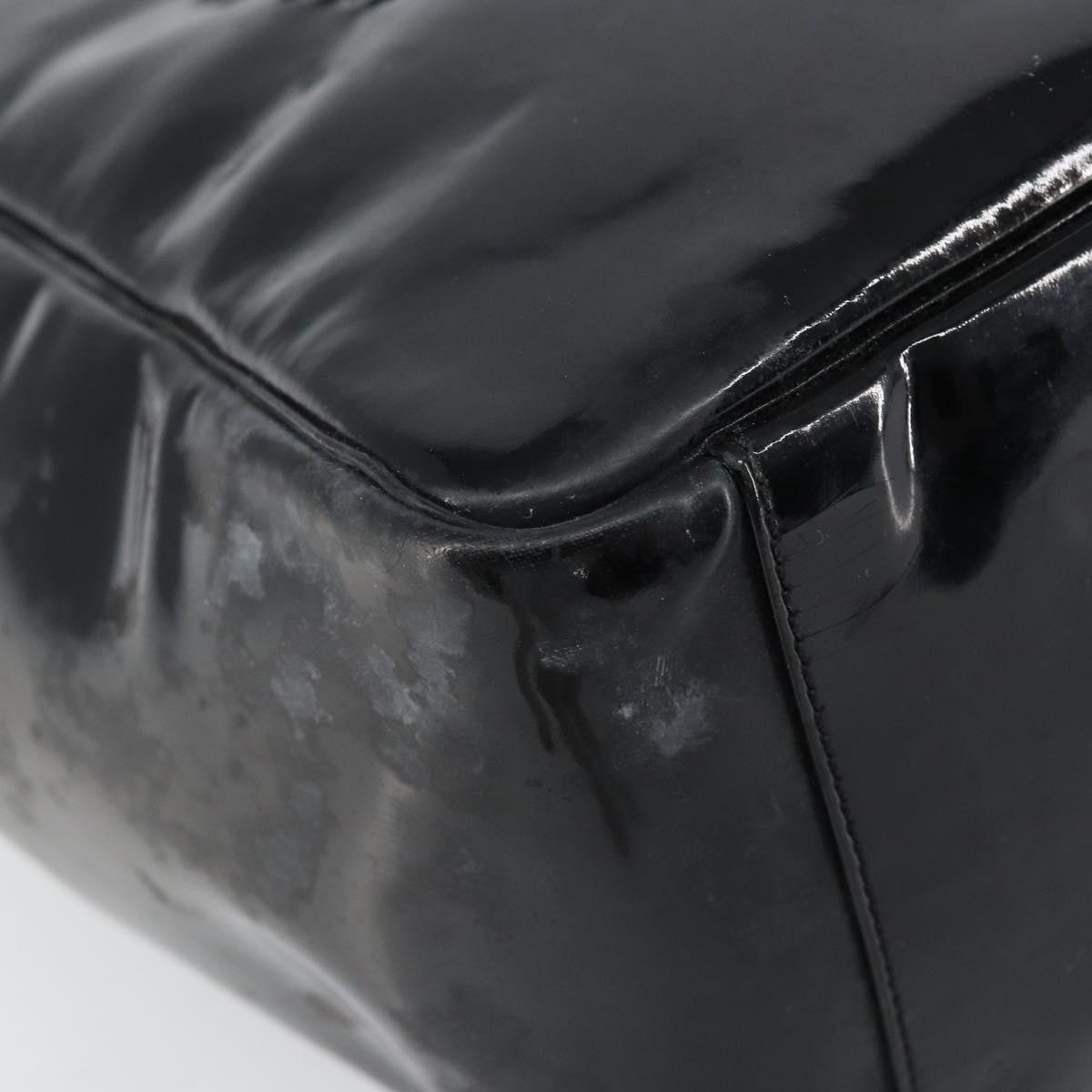 CHANEL Triple Coco Chain Tote Bag Patent leather Black Silver CC Auth 146826