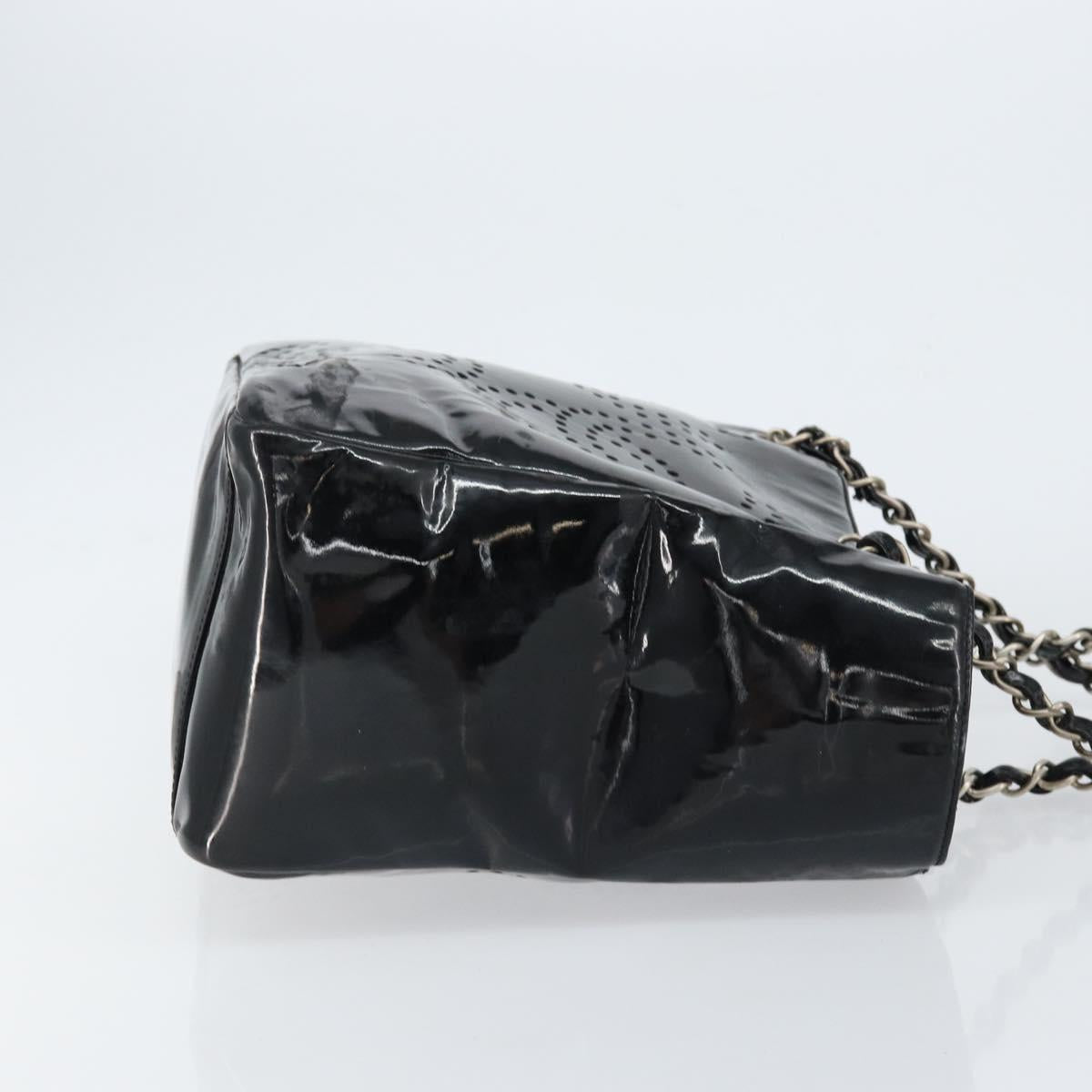 CHANEL Triple Coco Chain Tote Bag Patent leather Black Silver CC Auth 146826