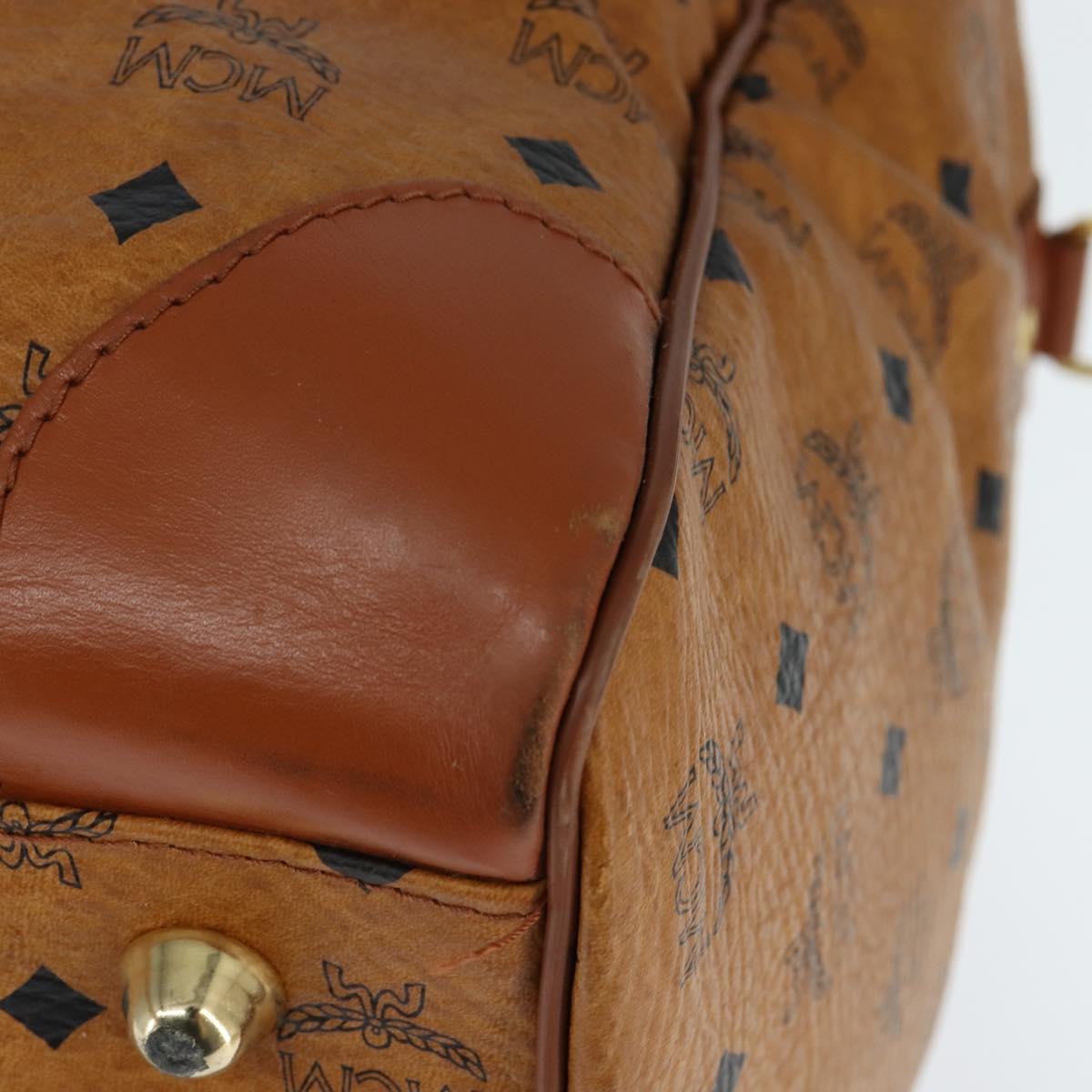 MCM Logogram Vicetos Boston Bag PVC Brown Gold Auth 146828