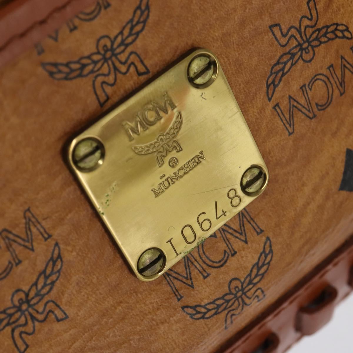 MCM Logogram Vicetos Boston Bag PVC Brown Gold Auth 146828