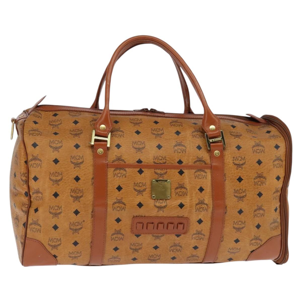 MCM Logogram Vicetos Boston Bag PVC Brown Gold Auth 146828