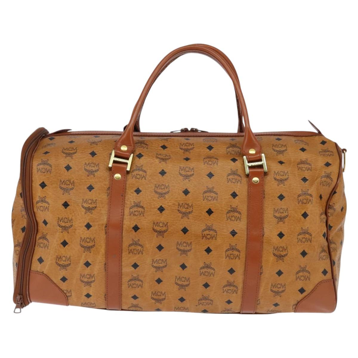 MCM Logogram Vicetos Boston Bag PVC Brown Gold Auth 146828