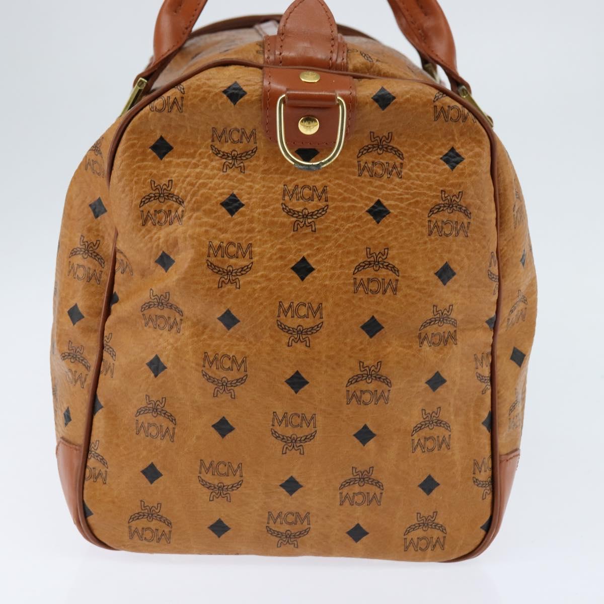 MCM Logogram Vicetos Boston Bag PVC Brown Gold Auth 146828