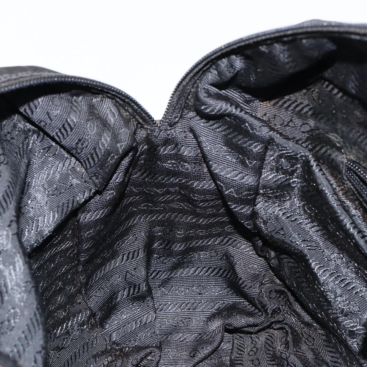 PRADA Hand Bag Nylon Black Silver Auth 146833