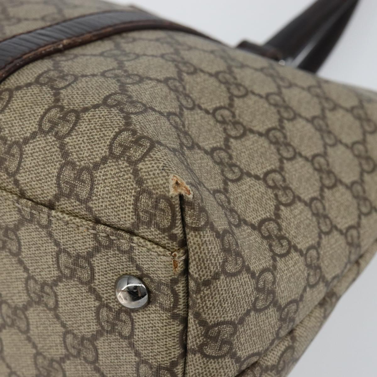 GUCCI GG Supreme Tote Bag PVC Beige Silver 111595 Auth 146837
