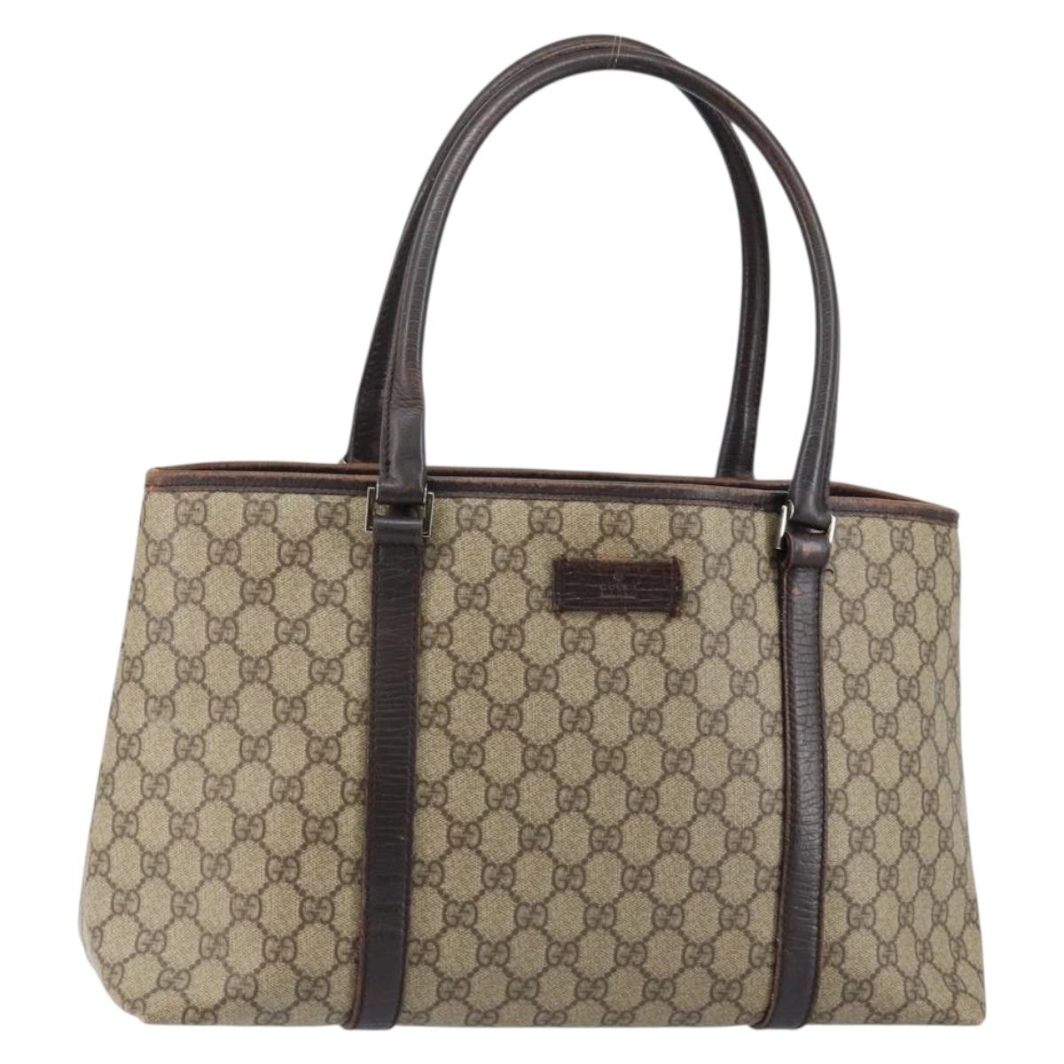 GUCCI GG Supreme Tote Bag PVC Beige Silver 111595 Auth 146837