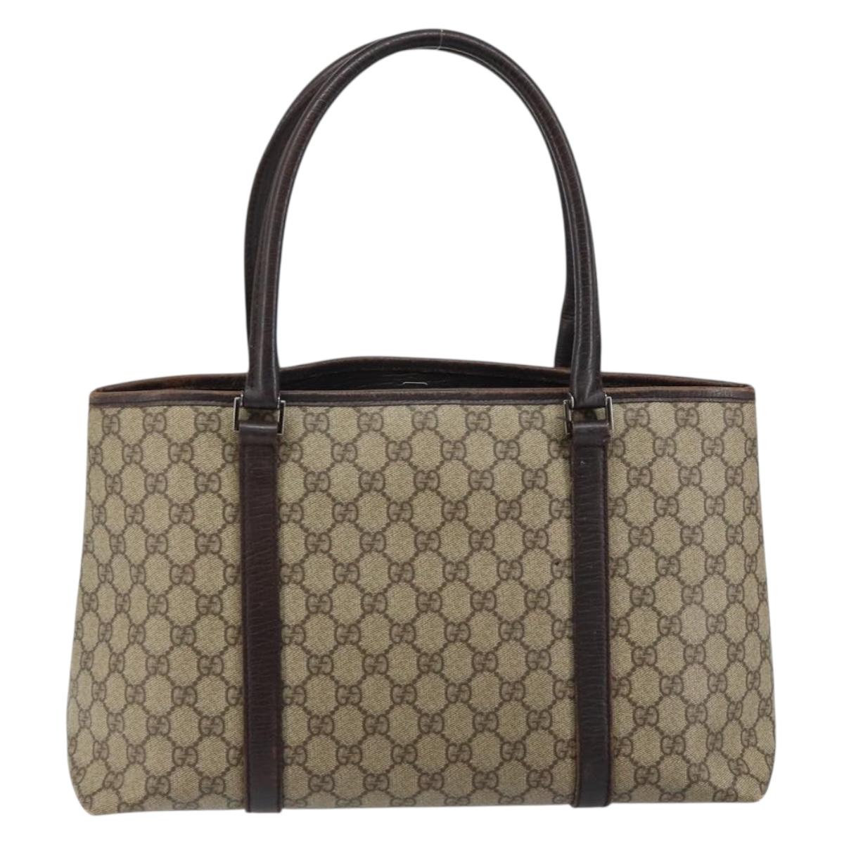 GUCCI GG Supreme Tote Bag PVC Beige Silver 111595 Auth 146837