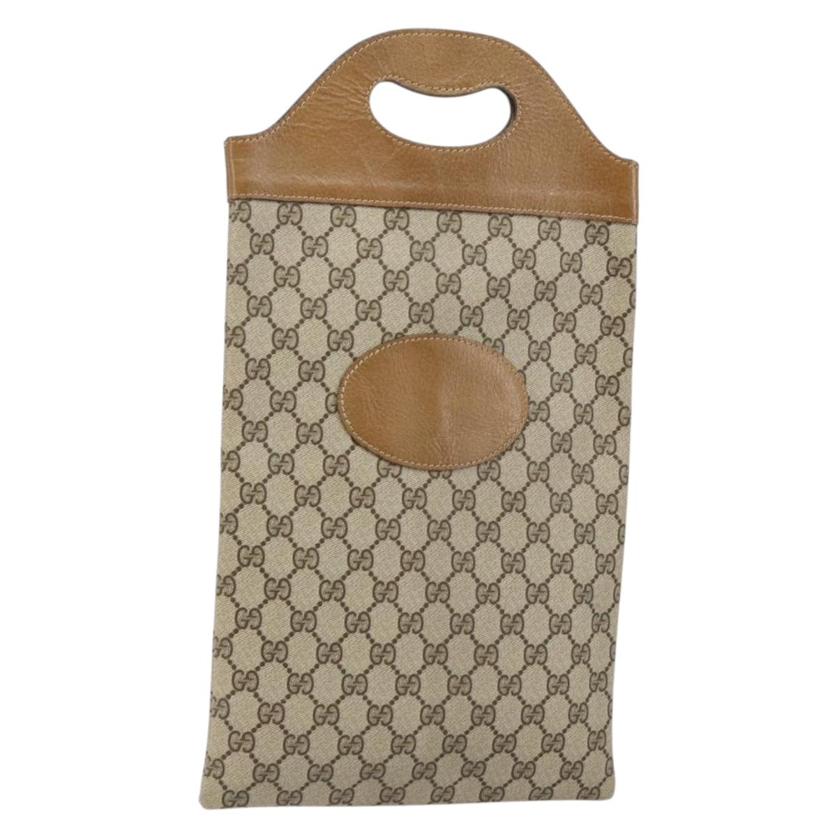 GUCCI GG Supreme Hand Bag PVC Leather Vintage Beige Auth 146840