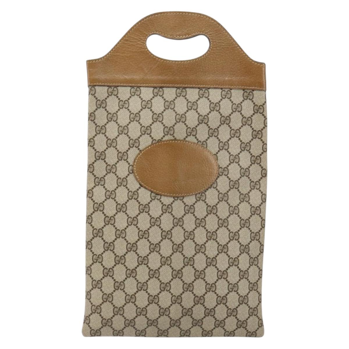 GUCCI GG Supreme Hand Bag PVC Leather Vintage Beige Auth 146840