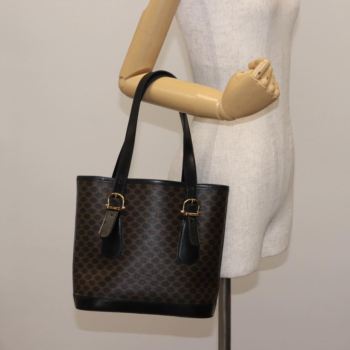 CELINE Macadam Canvas Tote Bag PVC Leather Black Gold Auth 146843