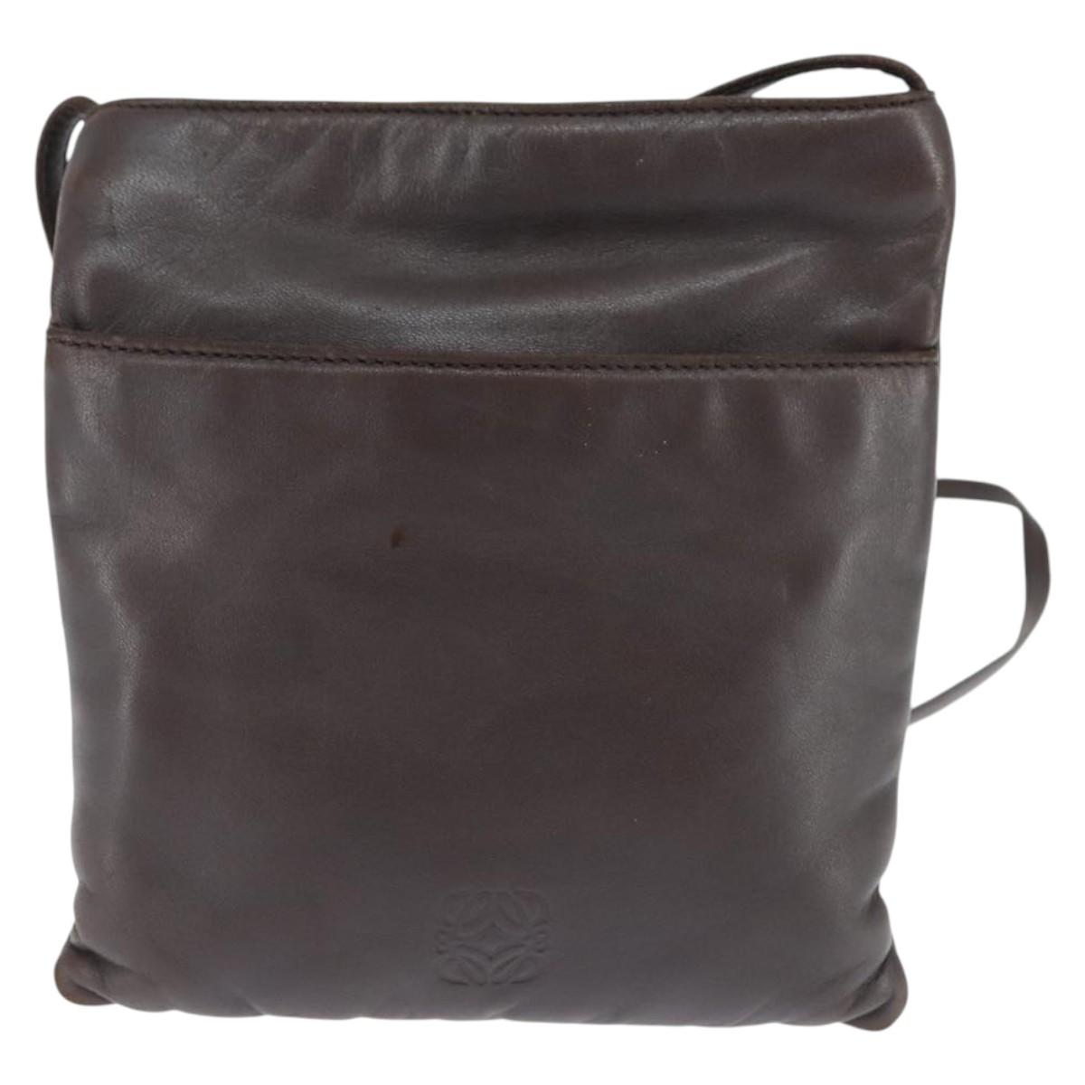 LOEWE Anagram Pouch Shoulder Bag Leather Dark Brown Auth 146845