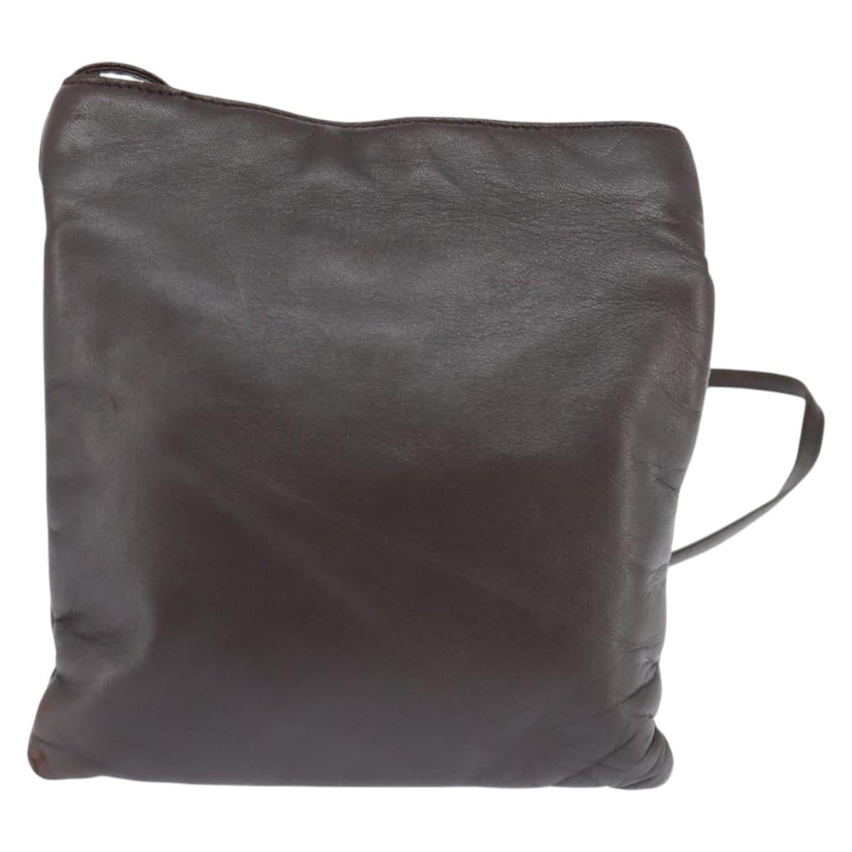 LOEWE Anagram Pouch Shoulder Bag Leather Dark Brown Auth 146845