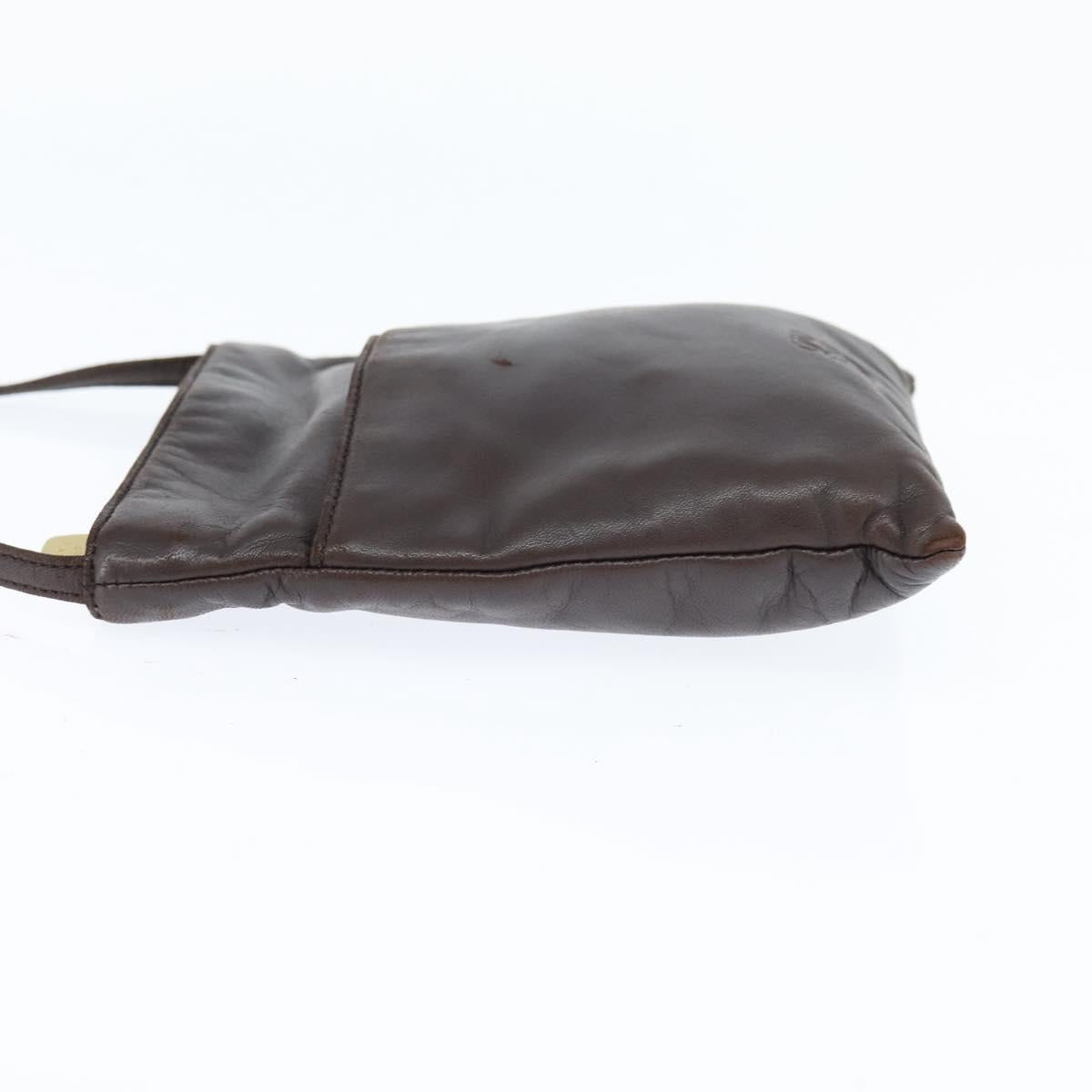 LOEWE Anagram Pouch Shoulder Bag Leather Dark Brown Auth 146845