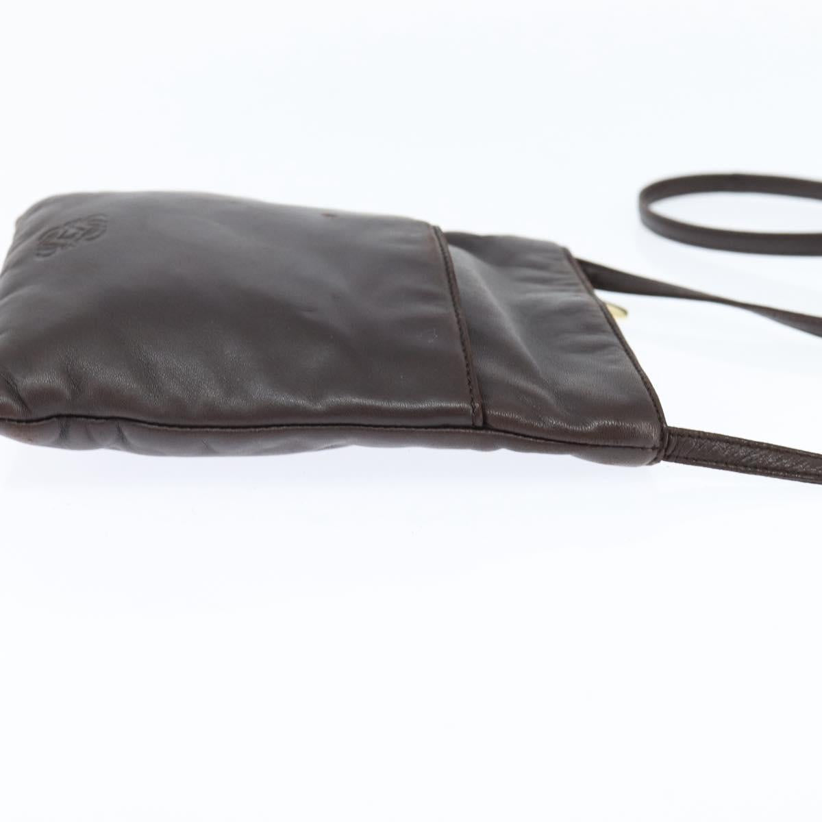 LOEWE Anagram Pouch Shoulder Bag Leather Dark Brown Auth 146845