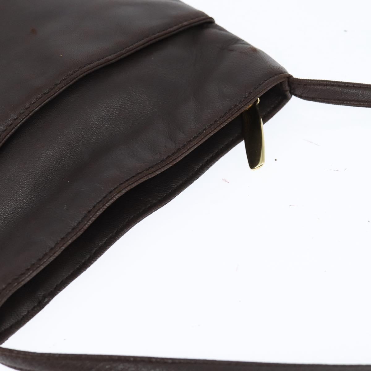 LOEWE Anagram Pouch Shoulder Bag Leather Dark Brown Auth 146845