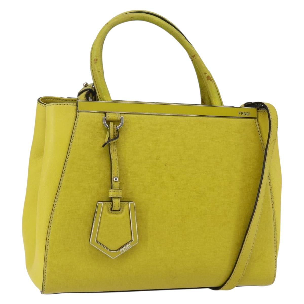 FENDI To joule Hand Bag Leather 2way Yellow Silver Auth 146860
