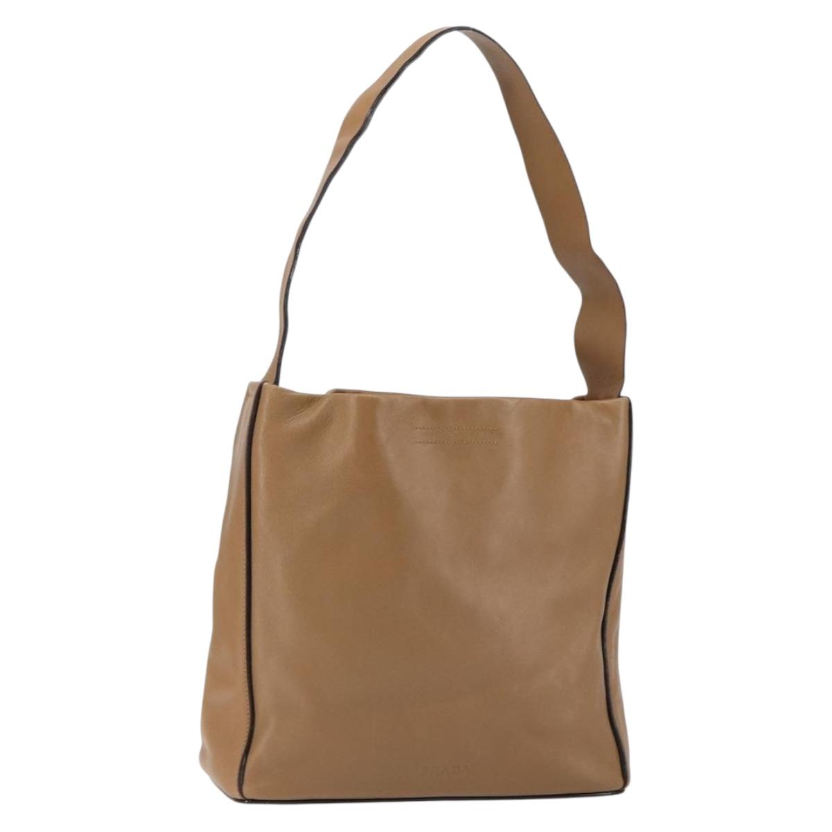 PRADA Shoulder Bag Leather Brown Silver Auth 146861