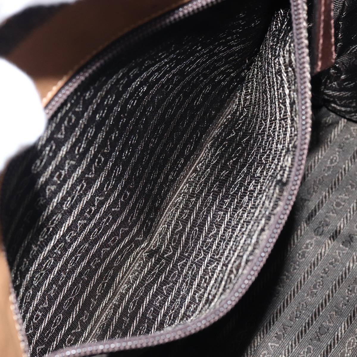 PRADA Shoulder Bag Leather Brown Silver Auth 146861