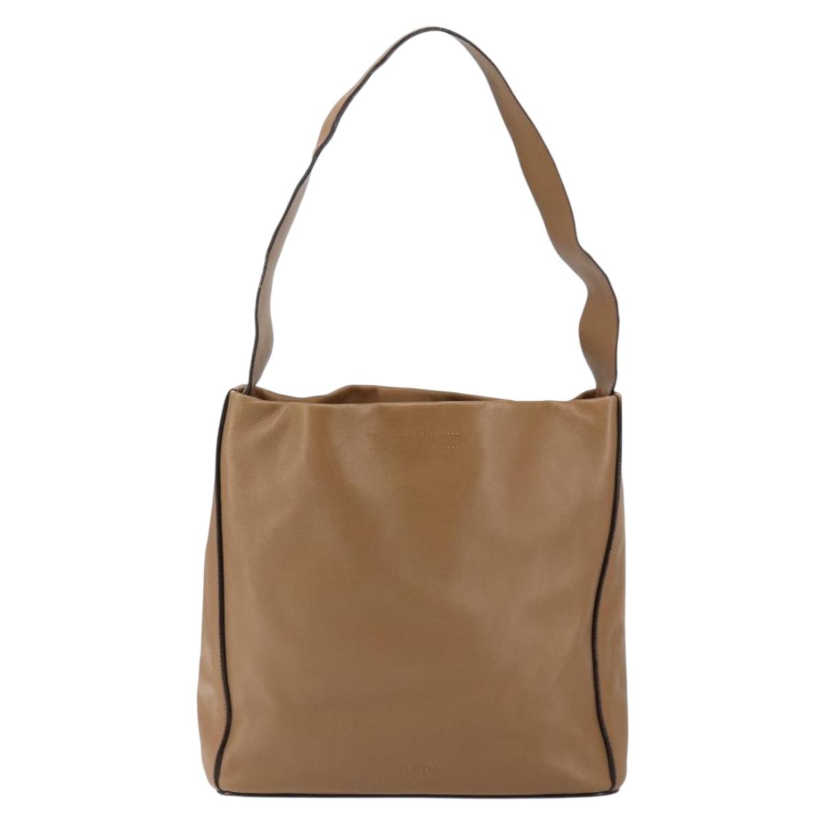 PRADA Shoulder Bag Leather Brown Silver Auth 146861