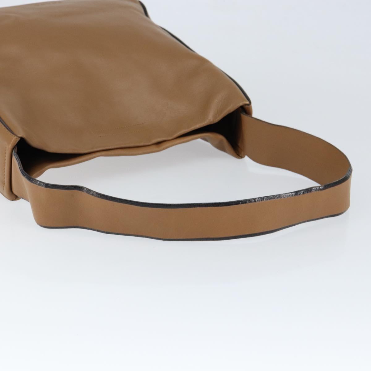 PRADA Shoulder Bag Leather Brown Silver Auth 146861