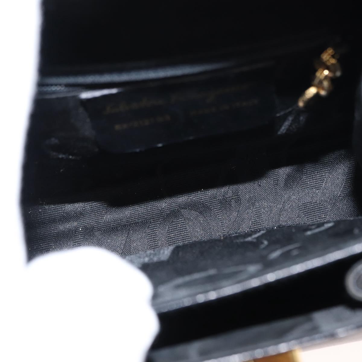 Salvatore Ferragamo Gancini Hand Bag Leather Black Gold Auth 146862