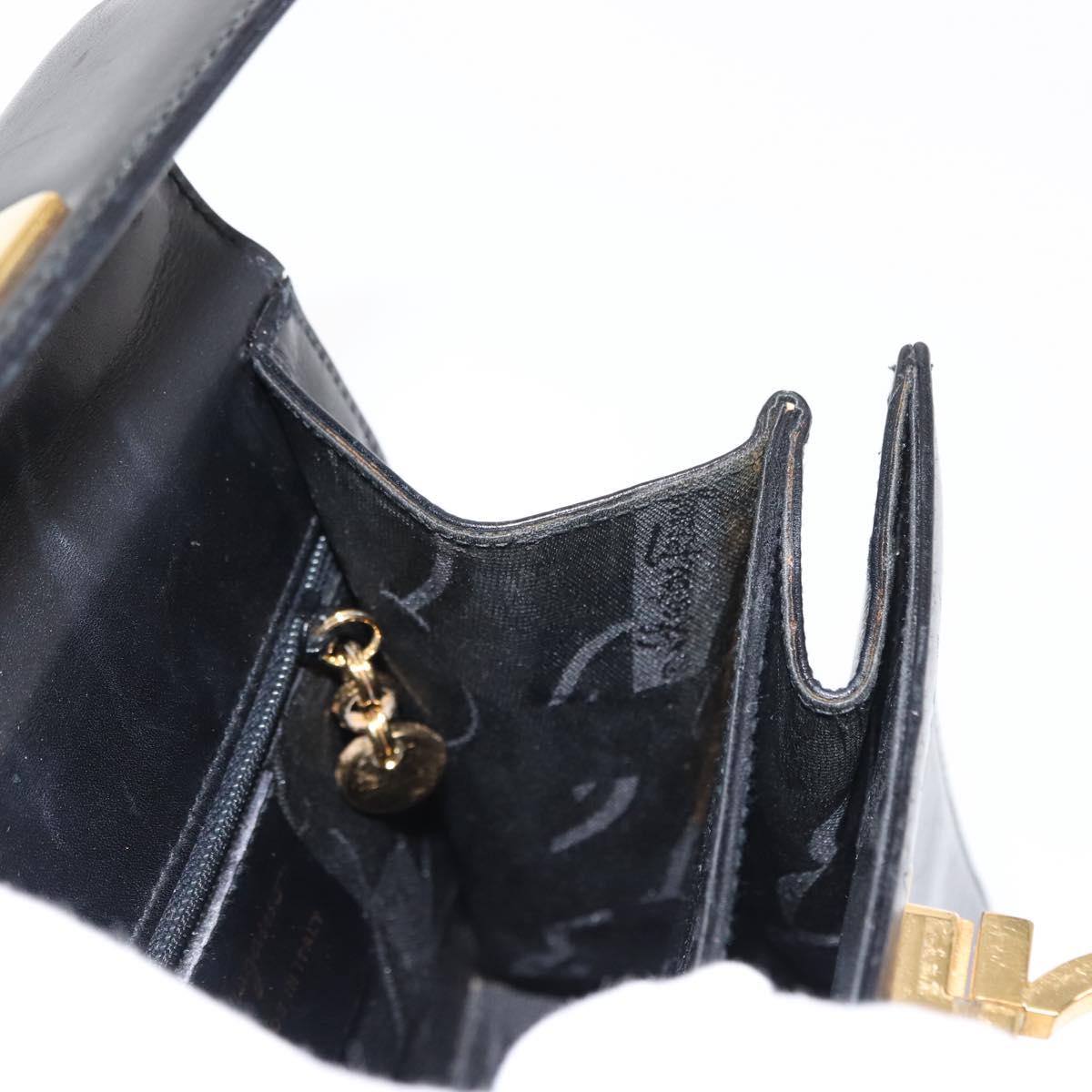 Salvatore Ferragamo Gancini Hand Bag Leather Black Gold Auth 146862