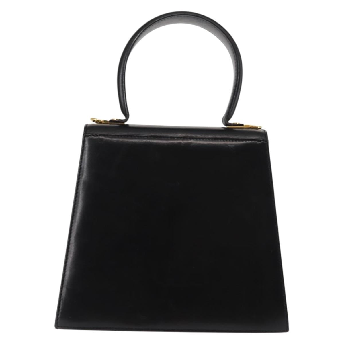 Salvatore Ferragamo Gancini Hand Bag Leather Black Gold Auth 146862