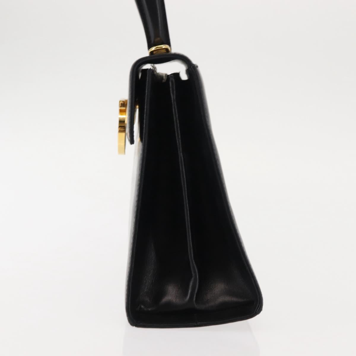 Salvatore Ferragamo Gancini Hand Bag Leather Black Gold Auth 146862