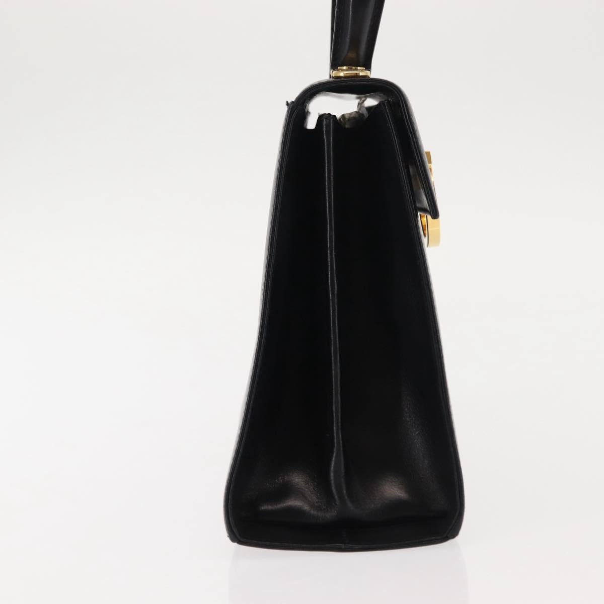 Salvatore Ferragamo Gancini Hand Bag Leather Black Gold Auth 146862